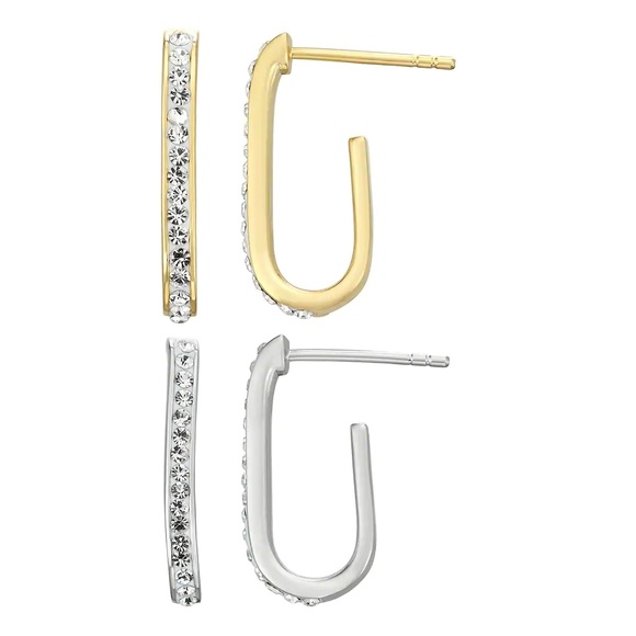 Chrystina Two-Tone Crystal Hoop Earring Set - Picture 1 of 8